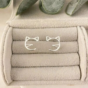 925 Sterling Silver Tiny Cat Studs Small Cat Earrings Kitty Stud Earrings